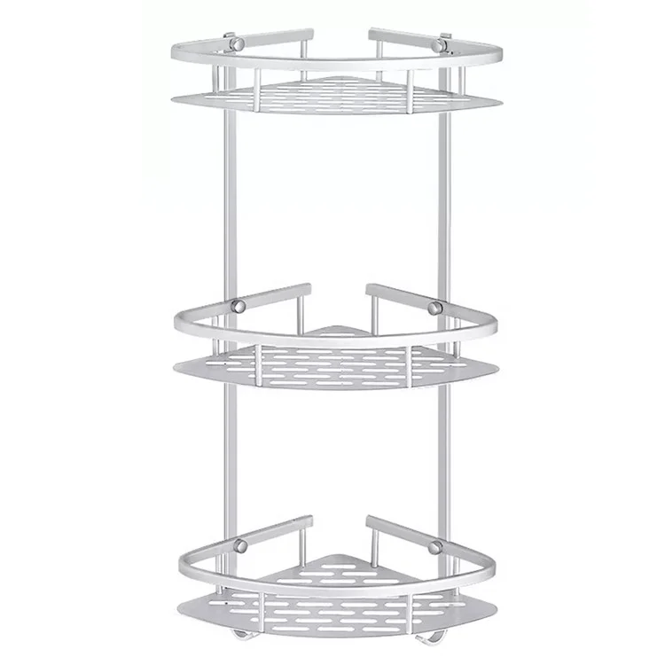 Rack de Rangement de Rangement Triangle D'angle de Lavage de Salle de Bain en Aluminium à 3 Couches, Type de Punch