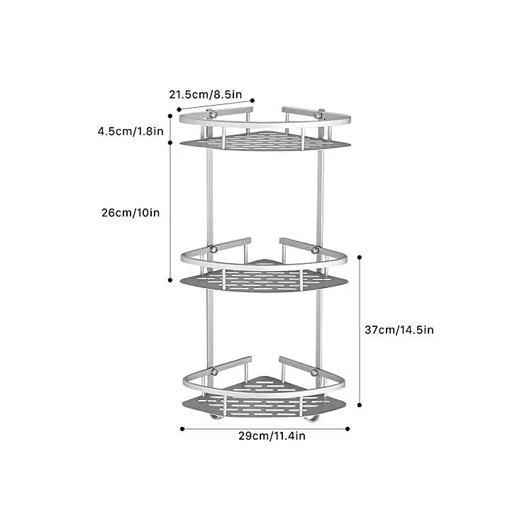 Rack de Rangement de Rangement Triangle D'angle de Lavage de Salle de Bain en Aluminium à 3 Couches, Type de Punch
