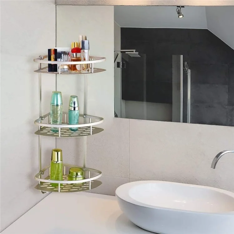 Rack de Rangement de Rangement Triangle D'angle de Lavage de Salle de Bain en Aluminium à 3 Couches, Type de Punch