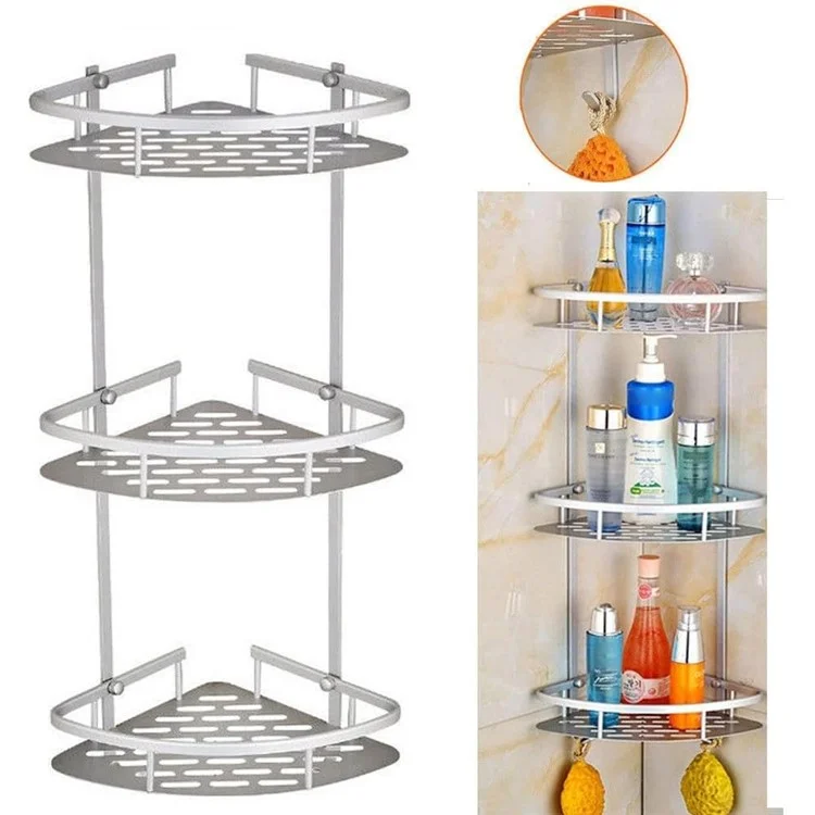 Rack de Rangement de Rangement Triangle D'angle de Lavage de Salle de Bain en Aluminium à 3 Couches, Type de Punch