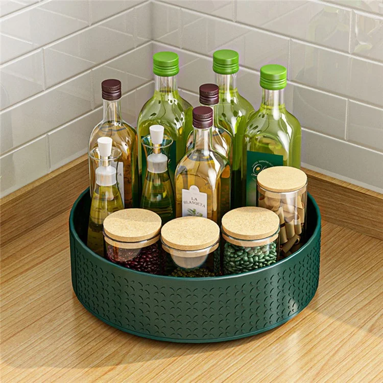 Single Tier Rotating Spice Rack Kitchen Countertop Organizer 360 Degree Turntable Storage Tray - Green