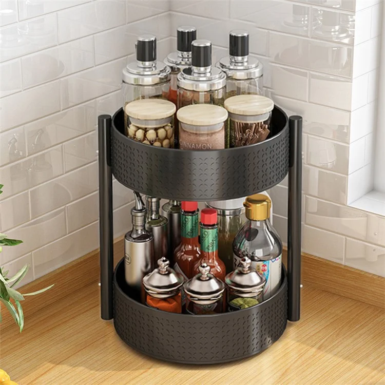 Estantería giratoria de 2 niveles para especias y condimentos para encimera de cocina, organizador de 360 grados - Negro