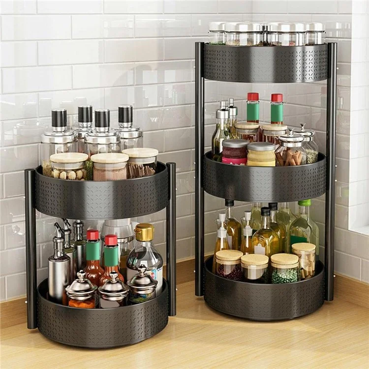 Estantería giratoria de 2 niveles para especias y condimentos para encimera de cocina, organizador de 360 grados - Negro