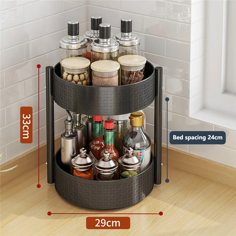 Estantería giratoria de 2 niveles para especias y condimentos para encimera de cocina, organizador de 360 grados - Negro