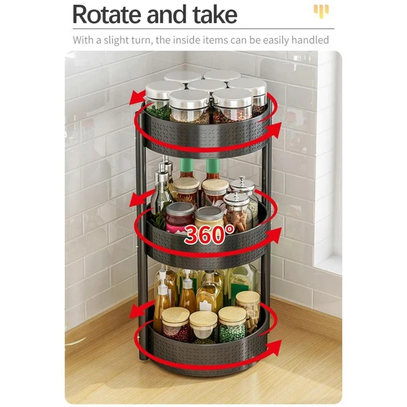 2 Tier Rotating Spice Rack Kitchen Countertop Organizer 360 Degree Rotating Storage Shelf for Condiments - White