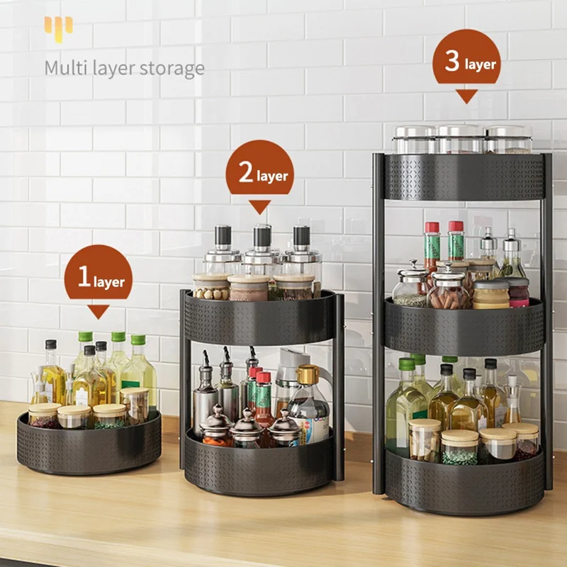 2 Tier Rotating Spice Rack Kitchen Countertop Organizer 360 Degree Rotating Storage Shelf for Condiments - White