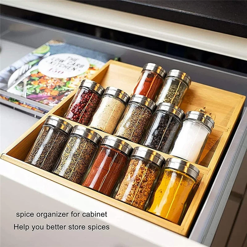 Kitchen Counter Organizer 3-Tier Bamboo Wood Spice Rack Storage Shelf for Condiments