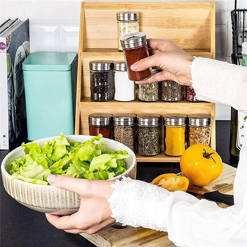 Kitchen Counter Organizer 3-Tier Bamboo Wood Spice Rack Storage Shelf for Condiments