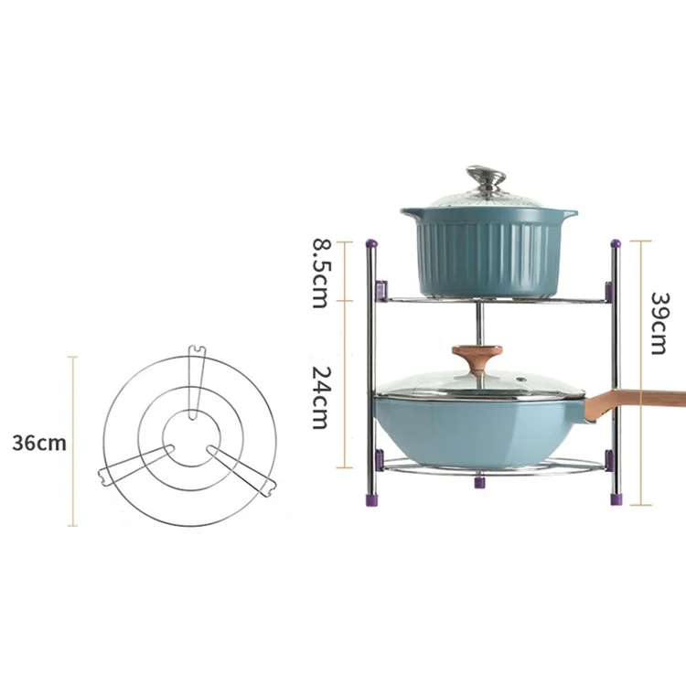 Estante organizador de acero al carbono de doble capa para cocina, que ahorra espacio para woks / cacerolas / sartenes