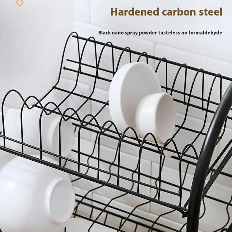 3 Tiers Kitchen Dish Rack Multifunctional Drainer for Bowls Plates Cups Organizer Shelf - White+Cutting Board Holder