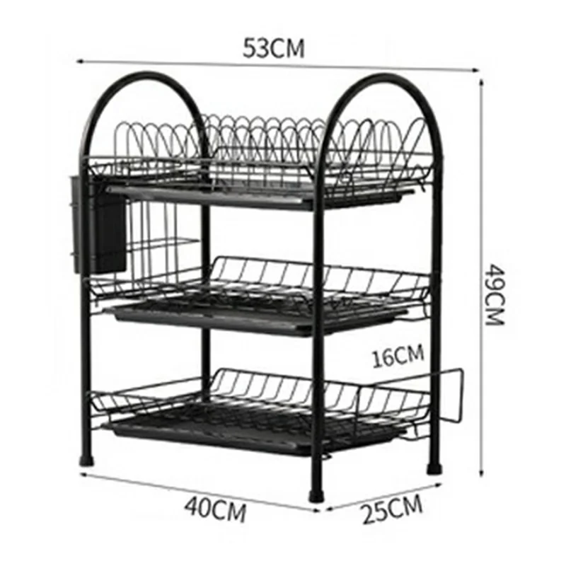 3 Tiers Kitchen Dish Rack Multifunctional Drainer for Bowls Plates Cups Organizer Shelf - White+Cutting Board Holder