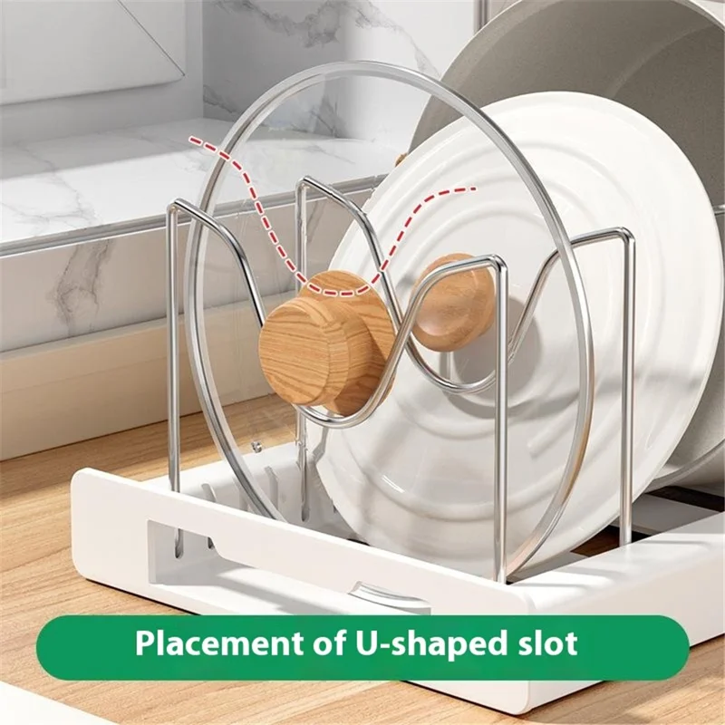 Extendable Pot Lid Organizer Kitchen Countertop Cabinet Storage Rack Stainless Steel + HIPS Cookware Holder - Grey