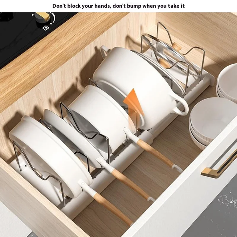 Extendable Pot Lid Organizer Kitchen Countertop Cabinet Storage Rack Stainless Steel + HIPS Cookware Holder - Grey