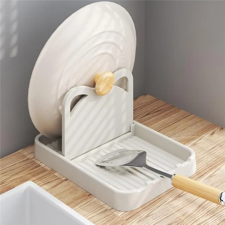 Kitchen Utensil Organizer Foldable Wall-Mounted Countertop Shelf Pot Lid Holder Storage Rack - White