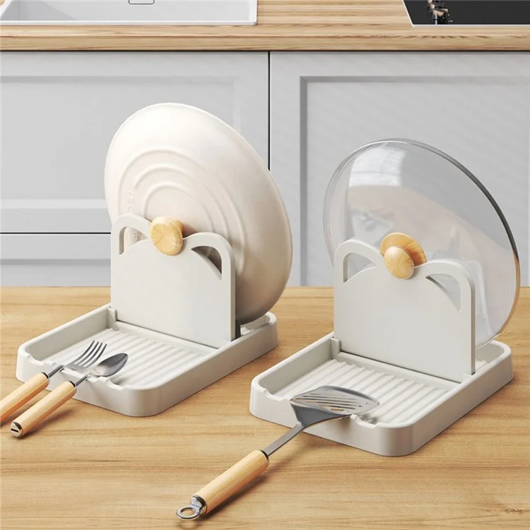 Kitchen Utensil Organizer Foldable Wall-Mounted Countertop Shelf Pot Lid Holder Storage Rack - White