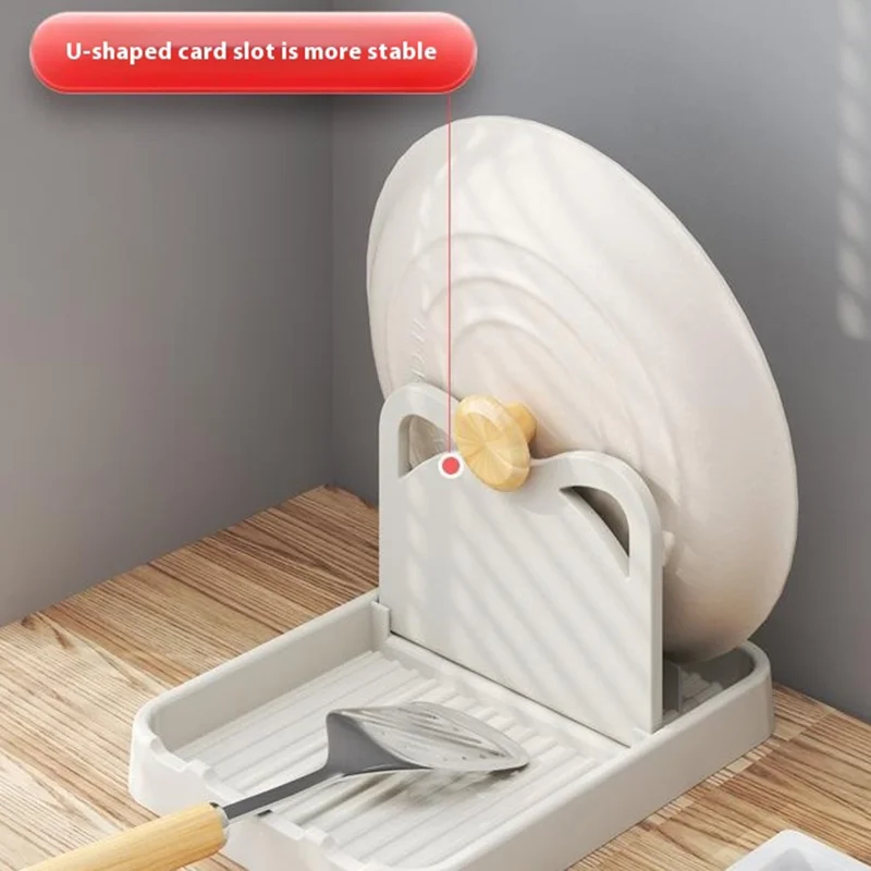 Kitchen Utensil Organizer Foldable Wall-Mounted Countertop Shelf Pot Lid Holder Storage Rack - Grey