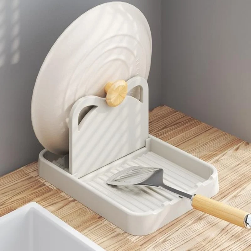 Kitchen Utensil Organizer Foldable Wall-Mounted Countertop Shelf Pot Lid Holder Storage Rack - Grey