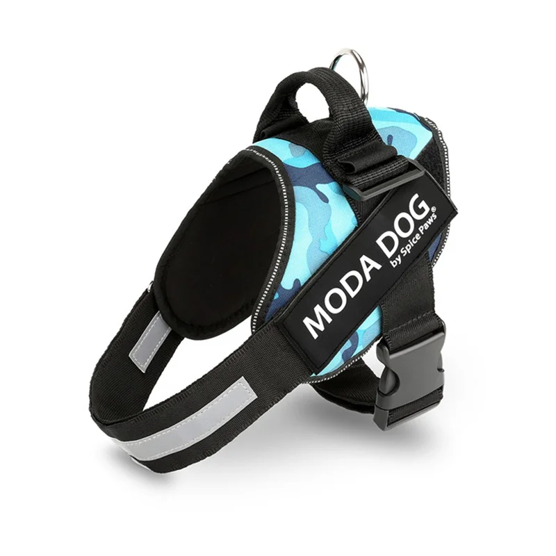 MODA DOG H047 Size L, No Pull Medium / Large Dog Harness Gift Easy Walk Anti-Rush Easy Control Safety Pet Vest - Camo Ocean - Blue