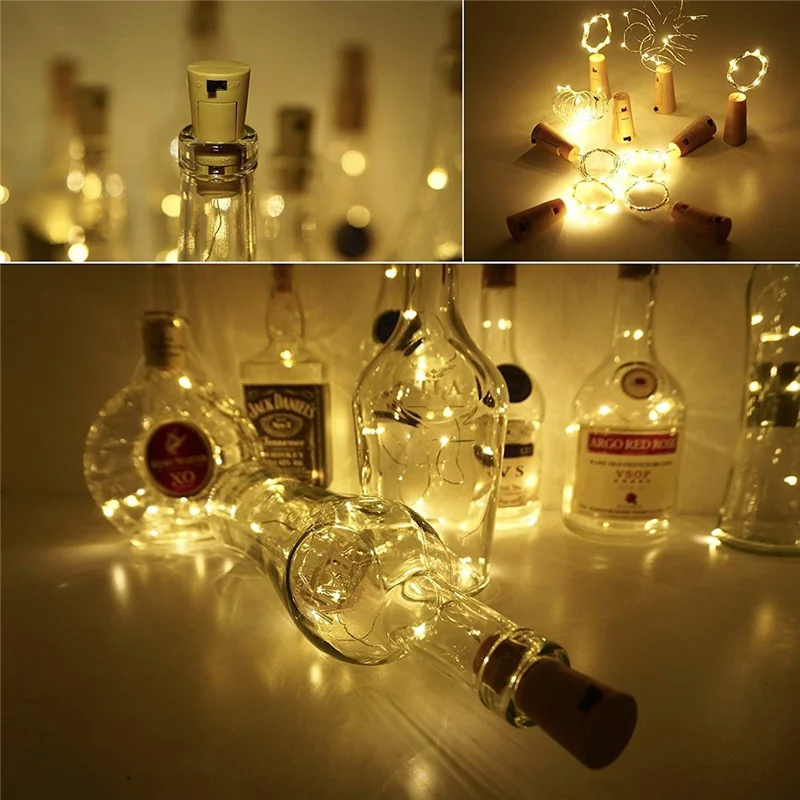 10Pcs Copper Wire 2m Wine Bottle Plug String Light LED Waterproof Festival Lighting Decor with 10Pcs Extra Batteries - White