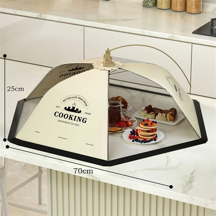 70cm Food Cover Collapsible Umbrella Dining Table Anti-mosquito Net Mesh Food Tent - English Letters+Smoke