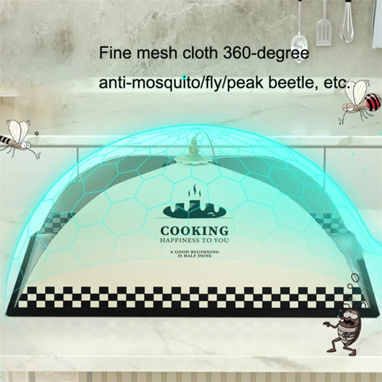 Capa de Alimentos Reutilizável de 80cm, Dobravél, Anti-Mosquito, Malha para Mesa de Jantar, Piqueniques, Churrasco - Letras em Inglês + Fumaça