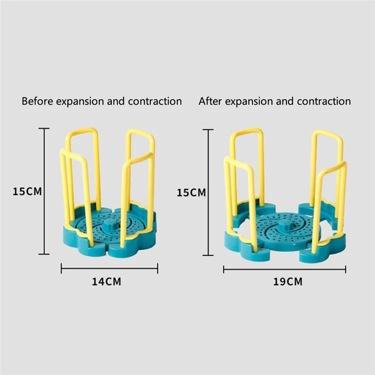 Retractable PP Bowl Holder Draining Rack Drying Shelf Display Stand Kitchen Storage Holder (No FDA Certificate, BPA-free) - Yellow Blue