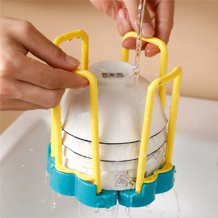 Retractable PP Bowl Holder Draining Rack Drying Shelf Display Stand Kitchen Storage Holder (No FDA Certificate, BPA-free) - Yellow Blue