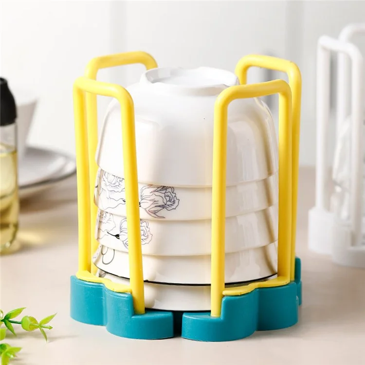 Retractable PP Bowl Holder Draining Rack Drying Shelf Display Stand Kitchen Storage Holder (No FDA Certificate, BPA-free) - Yellow Blue