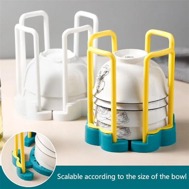 Retractable PP Bowl Holder Draining Rack Drying Shelf Display Stand Kitchen Storage Holder (No FDA Certificate, BPA-free) - Yellow Blue
