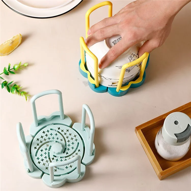 Retractable PP Bowl Holder Draining Rack Drying Shelf Display Stand Kitchen Storage Holder (No FDA Certificate, BPA-free) - Yellow Blue