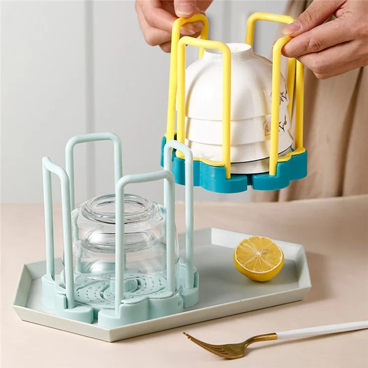 Retractable PP Bowl Holder Draining Rack Drying Shelf Display Stand Kitchen Storage Holder (No FDA Certificate, BPA-free) - Yellow Blue