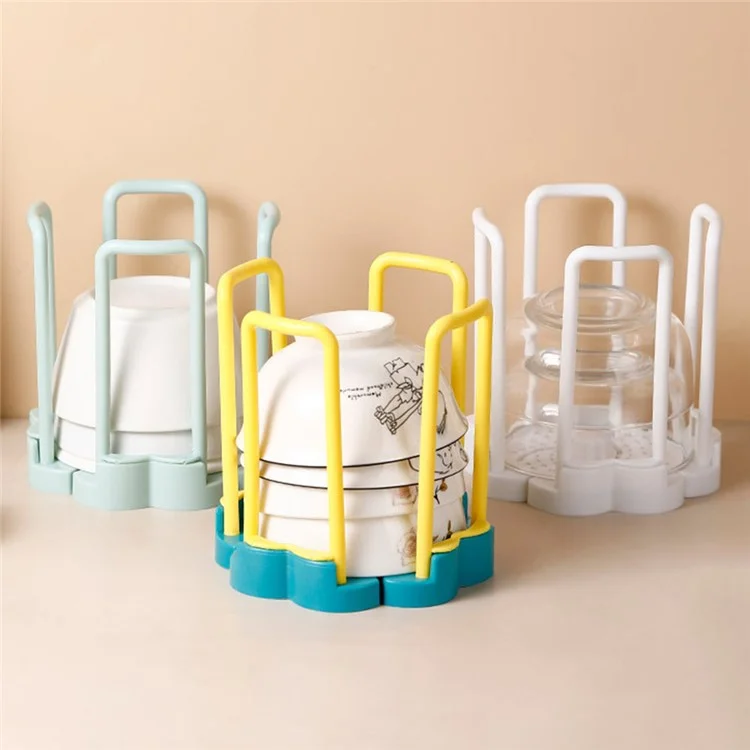 Retractable PP Bowl Holder Draining Rack Drying Shelf Display Stand Kitchen Storage Holder (No FDA Certificate, BPA-free) - Yellow Blue