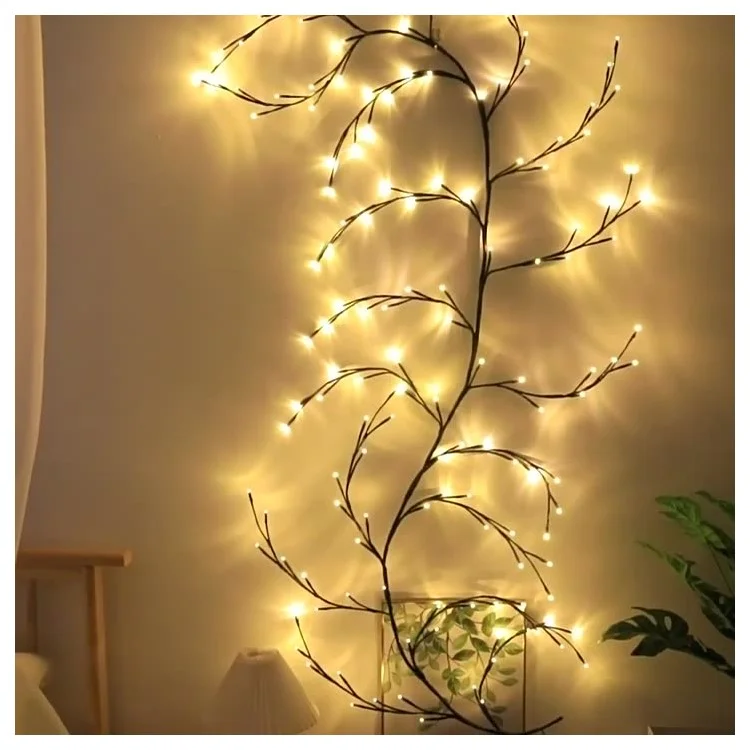 USB Powered Willow Vine LED Light DIY Room Decor Artificial Plants Tree Branches Lamp
