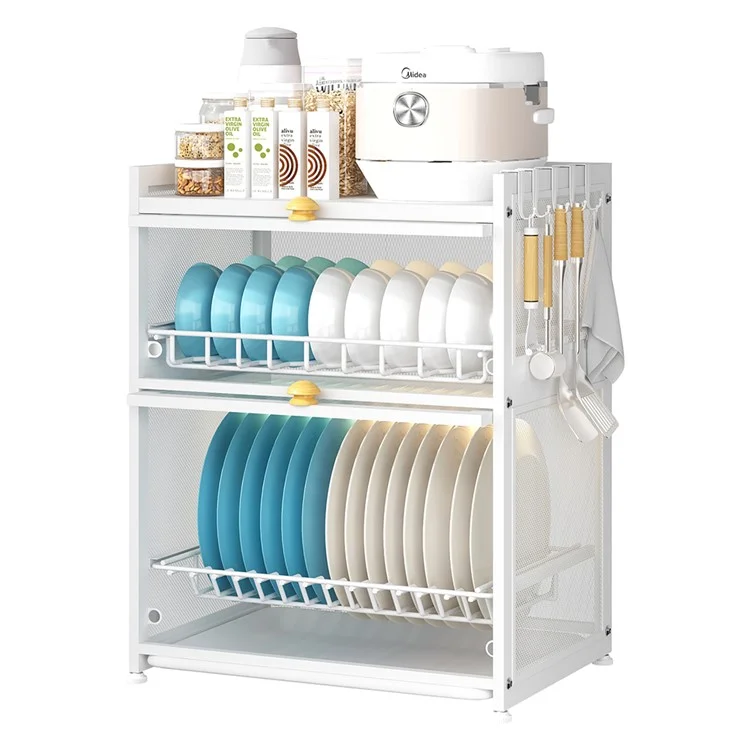 OGJ-WDJ018 Étagère de séchage de vaisselle en acier au carbone avec porte - Blanc