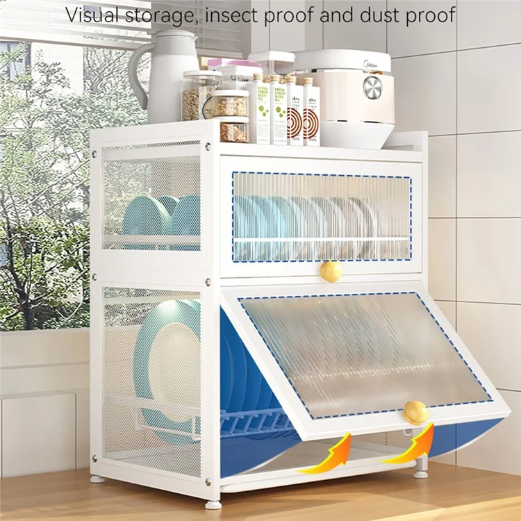 OGJ-WDJ018 Étagère de séchage de vaisselle en acier au carbone avec porte - Blanc