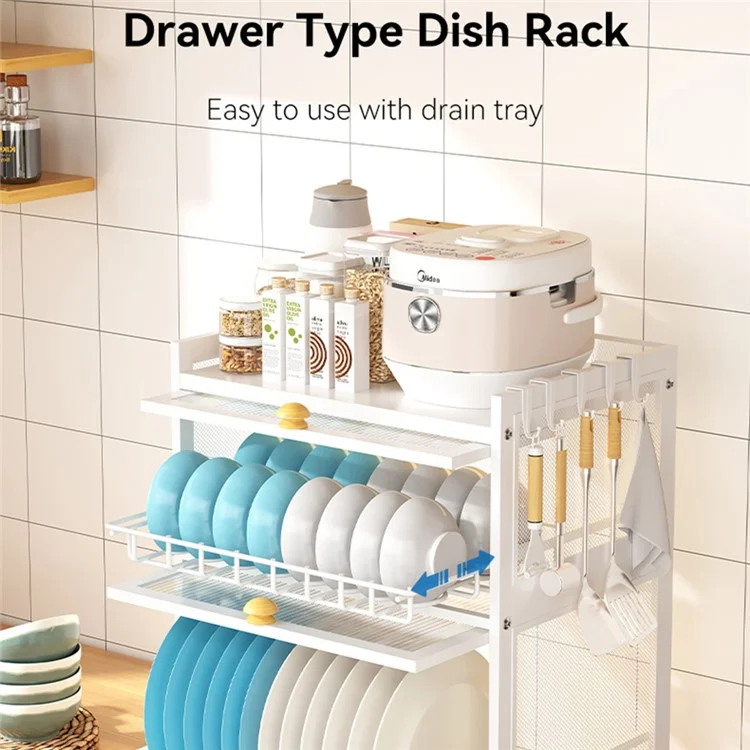OGJ-WDJ018 Étagère de séchage de vaisselle en acier au carbone avec porte - Blanc