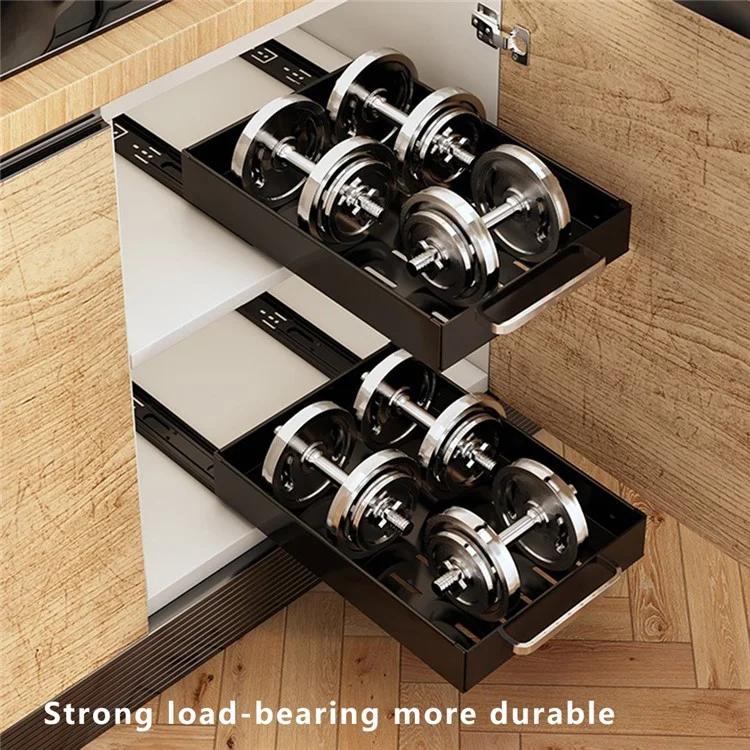 Pull Out Spice Rack Organizer for Cabinet Metallic Carbon Slide Rail Organizer Shelf - Black