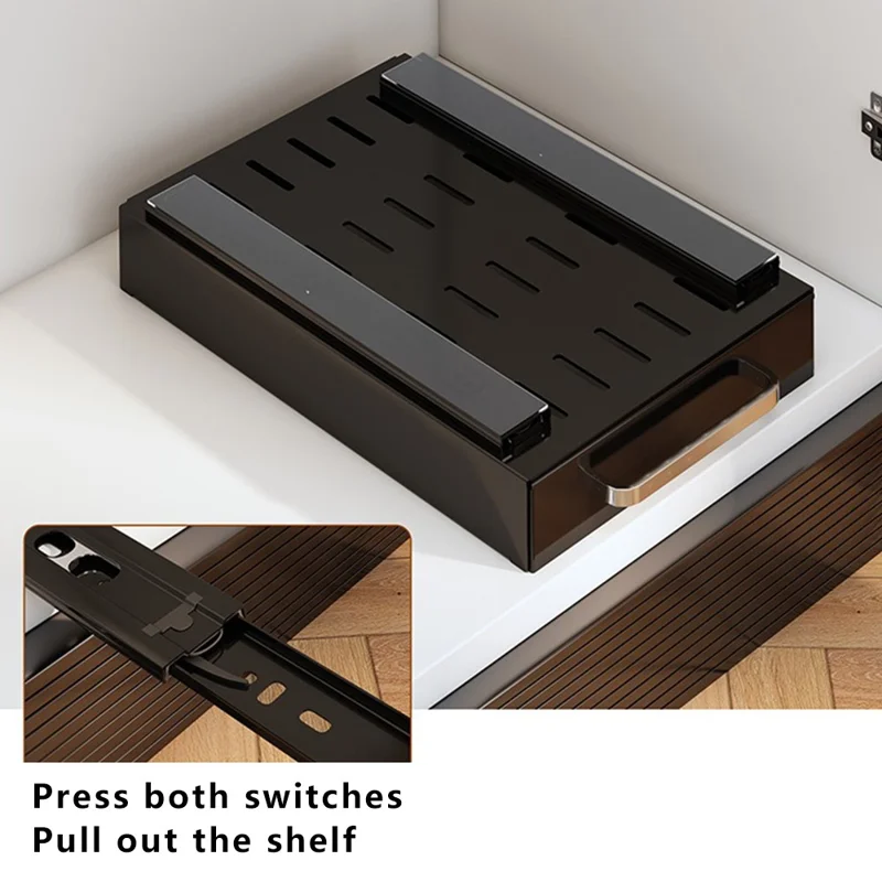 Pull Out Spice Rack Organizer for Cabinet Metallic Carbon Slide Rail Organizer Shelf - White