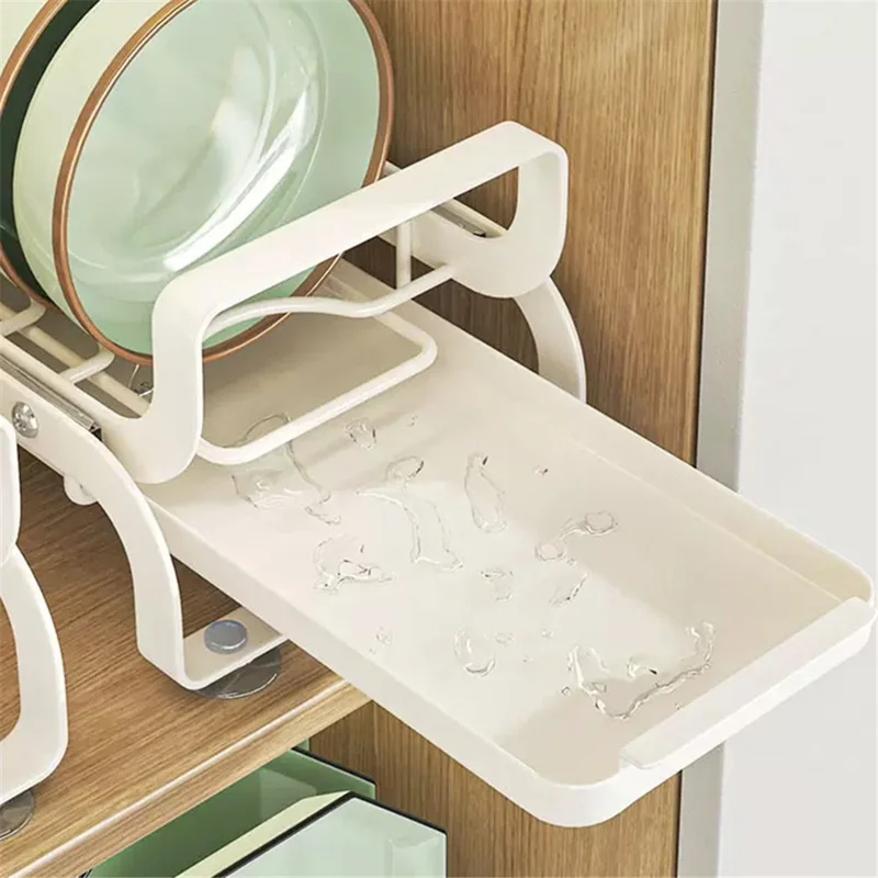 003XH-0027-1 Pull Out Dish Rack Multifunctional Slideable Dish Drying Holder with Drainboard