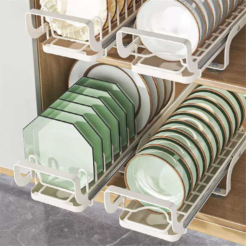 003XH-0027-1 Pull Out Dish Rack Multifunctional Slideable Dish Drying Holder with Drainboard