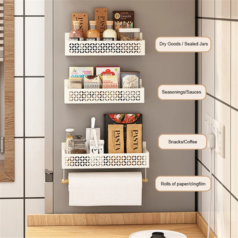 2Pcs Magnetic Spice Rack For Refrigerator Hanging Storage Rack Iron Storage Shelf - Black / Small+Big