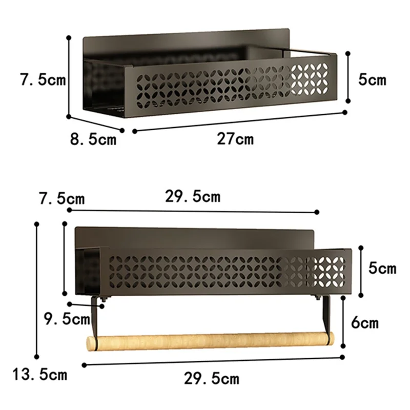2Pcs Magnetic Spice Rack For Refrigerator Hanging Storage Rack Iron Storage Shelf - Black / Small+Big