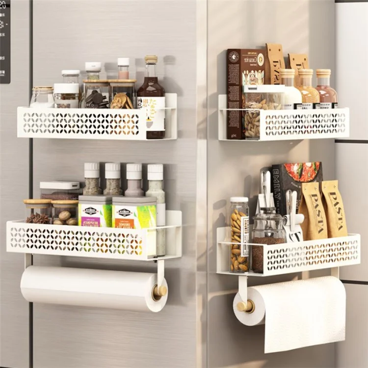 4PCS Magnetic Iron Storage Shelf Refrigerator Hanging Storage Rack - White