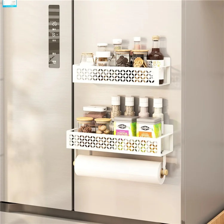 4PCS Magnetic Iron Storage Shelf Refrigerator Hanging Storage Rack - White