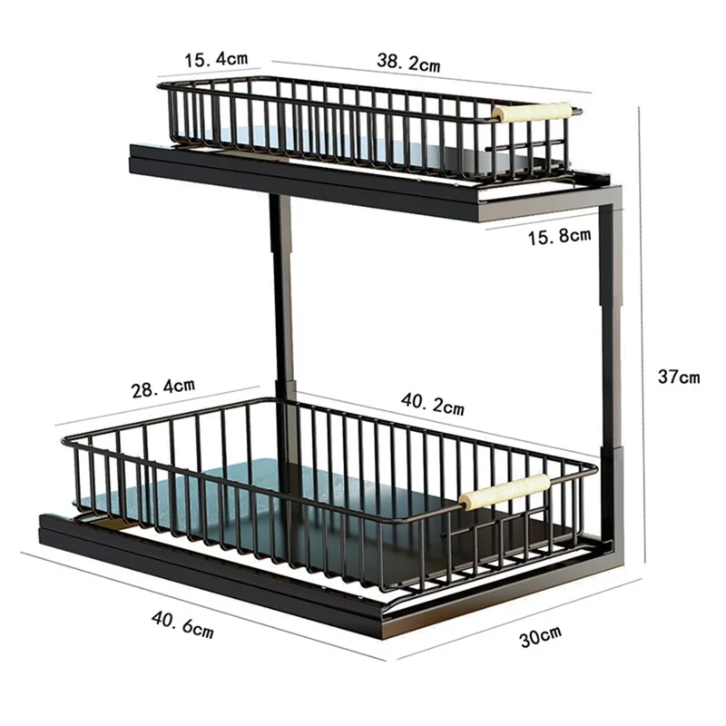 Kitchen Utensils Storage Rack Double Layer Pull-out Carbon Steel Shelf - White