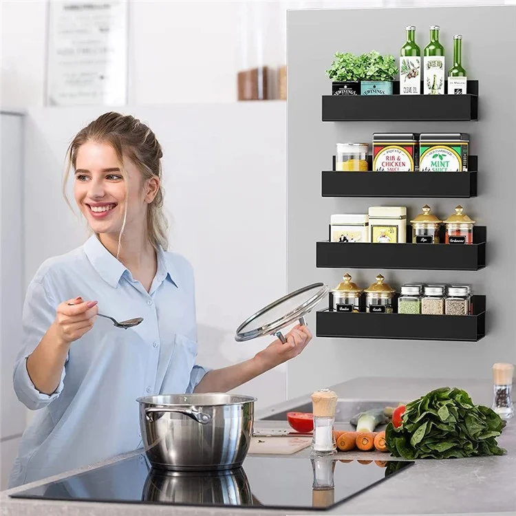 Magnetic Spice Rack For Refrigerator 29.5x7.5x5cm Hanging Metal Storage Shelf for Kitchen