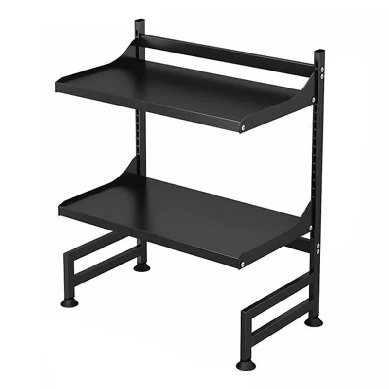 006-WBL-6972A-58 Microwave Oven Rack 2 Tiers Adjustable Shelf Kitchen Organizer - Black