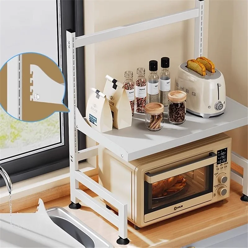 006-WBL-6972A-58 Microwave Oven Rack 2 Tiers Adjustable Shelf Kitchen Organizer - Black