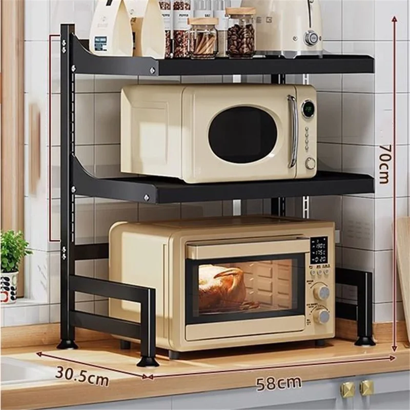 006-WBL-6972A-58 Microwave Oven Rack 2 Tiers Adjustable Shelf Kitchen Organizer - Black