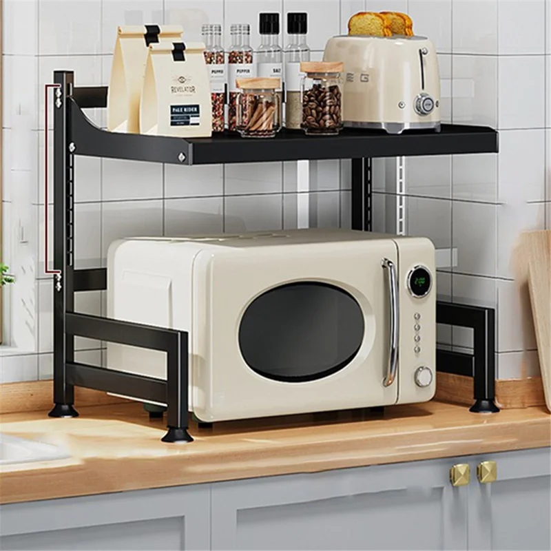 006-WBL-6964A-53 Microwave Oven Rack Height Adjustable Toaster Iron Shelf Organizer - Black